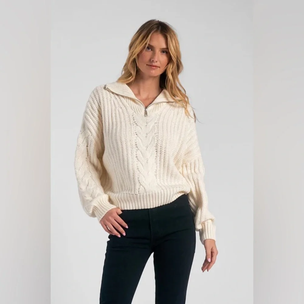 Elan Everest Sweater with  a zipper collar and made in our cozy, soft knit